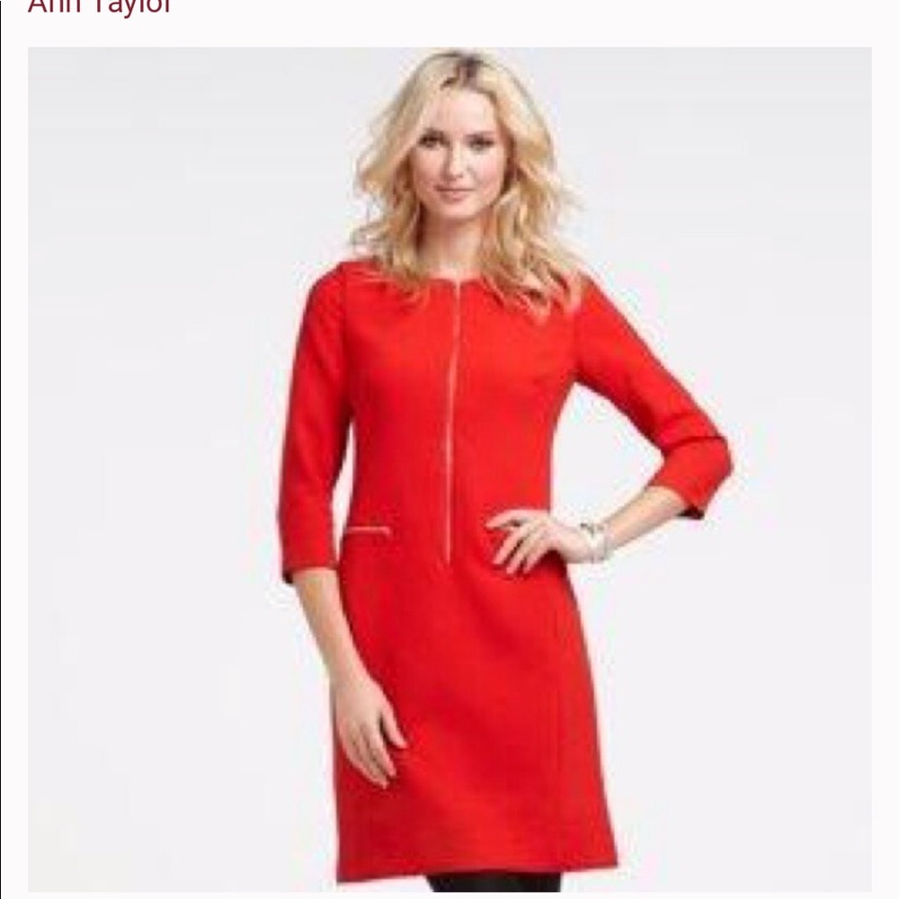 Ann Taylor Zip Up Sheath in Red
